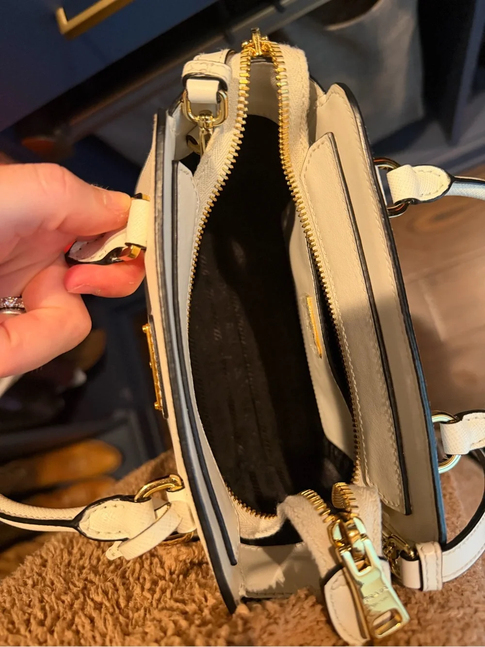 Prada Cream Saffiano Leather Mini Satchel with Gold Hardware